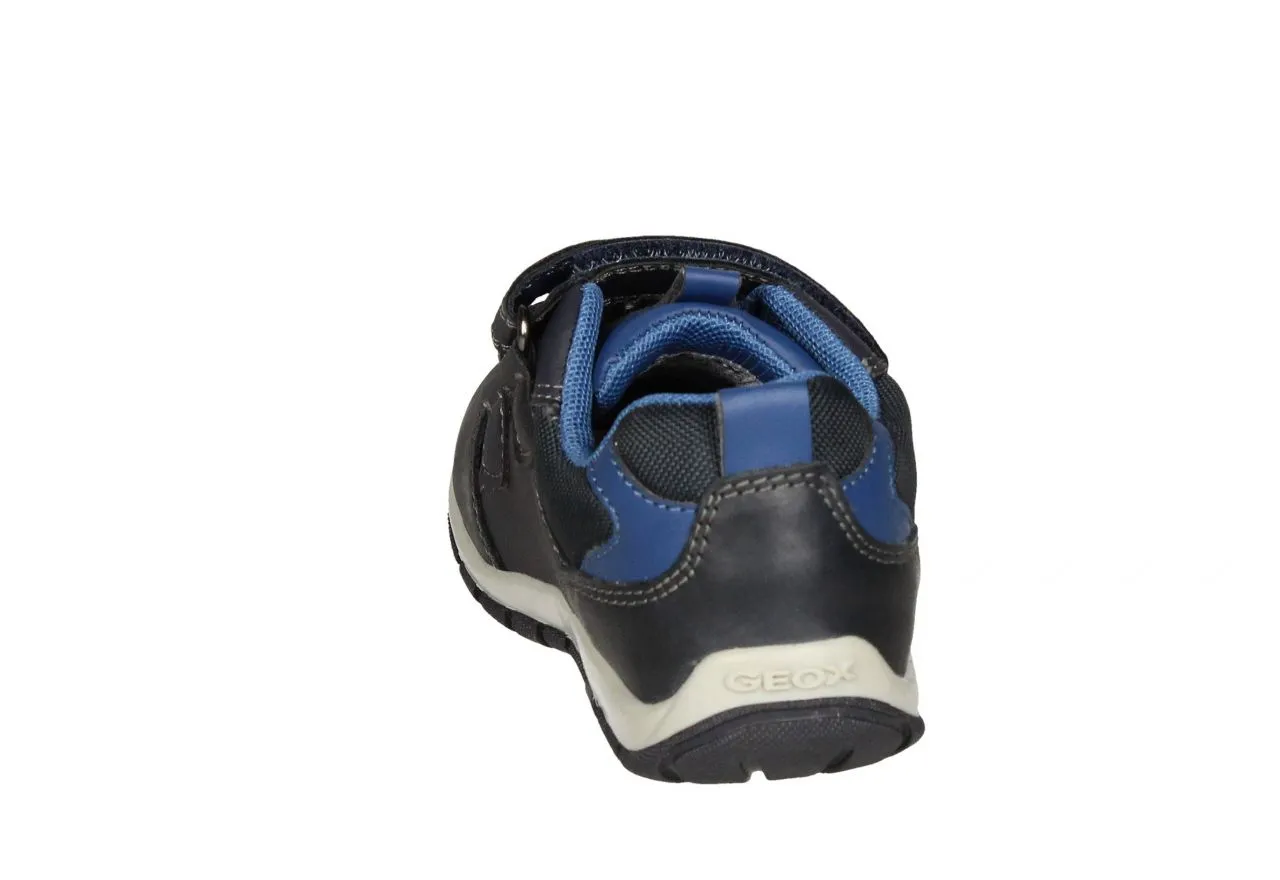 Deportivo2 Blue Leather and Nylon Velcro Sneakers with Blue and Grey Side Stripes