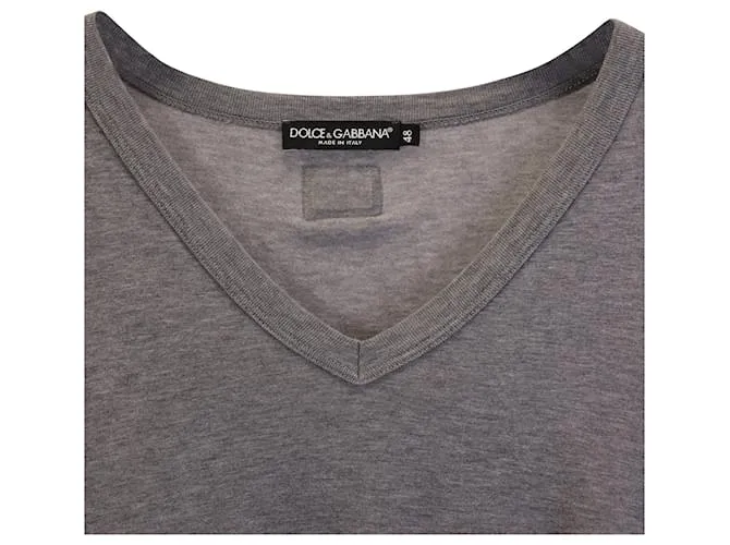 Dolce & Gabbana Camiseta con cuello en V de algodón gris 