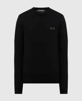 Black wool cashmere sweater logo patch