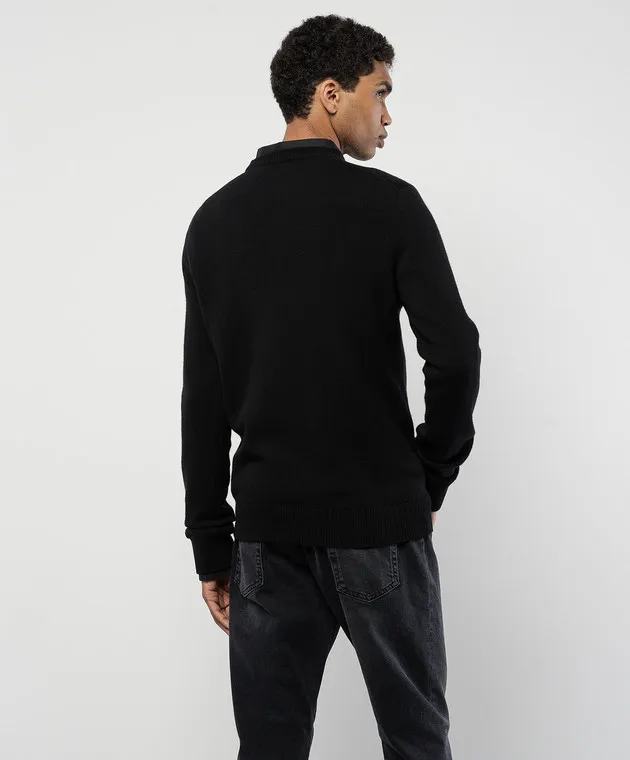 Black wool cashmere sweater logo patch