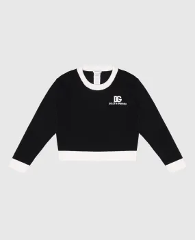 Dolce&Gabbana Children's Black Wool Sweater with Logo Embroidery