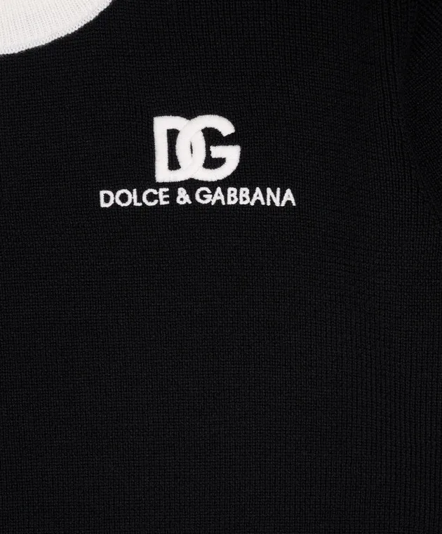 Dolce&Gabbana Children's Black Wool Sweater with Logo Embroidery