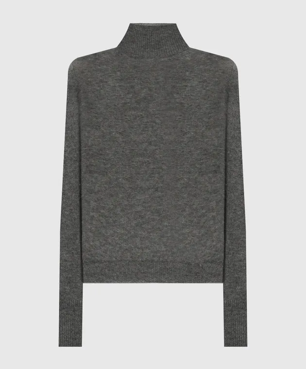 Dolcevita gray wool cashmere sweater metallic logo patch