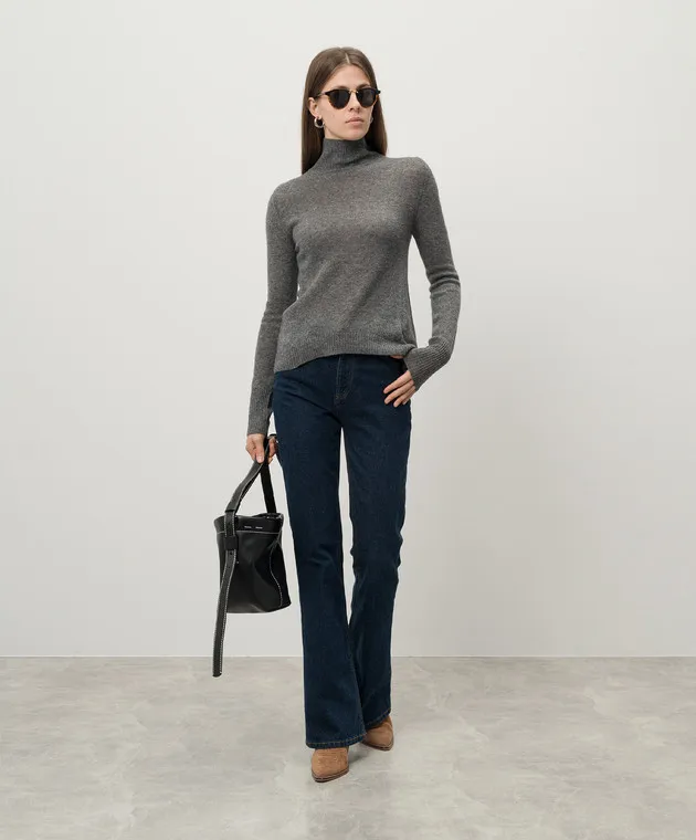 Dolcevita gray wool cashmere sweater metallic logo patch