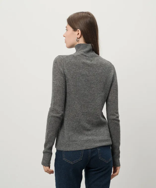 Dolcevita gray wool cashmere sweater metallic logo patch