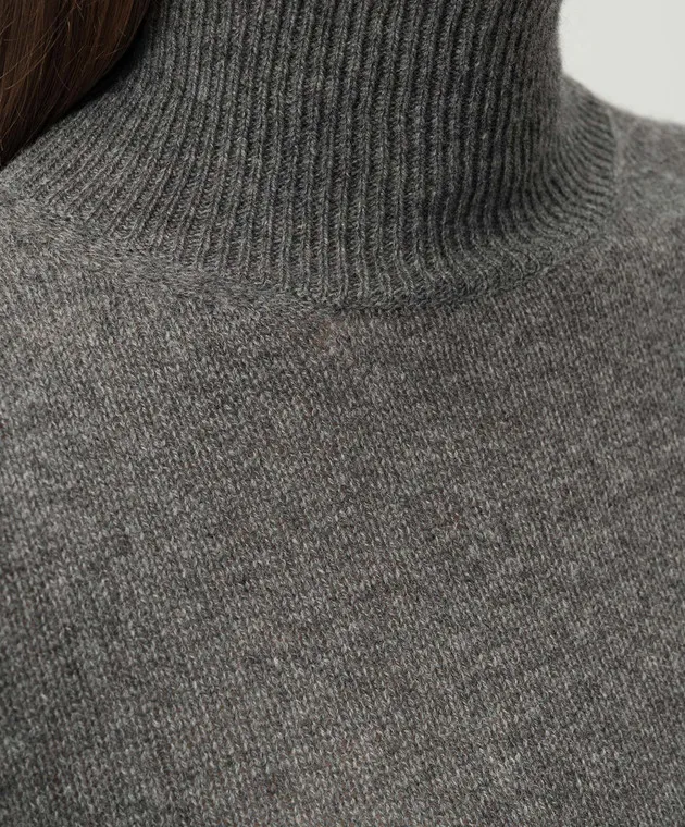 Dolcevita gray wool cashmere sweater metallic logo patch