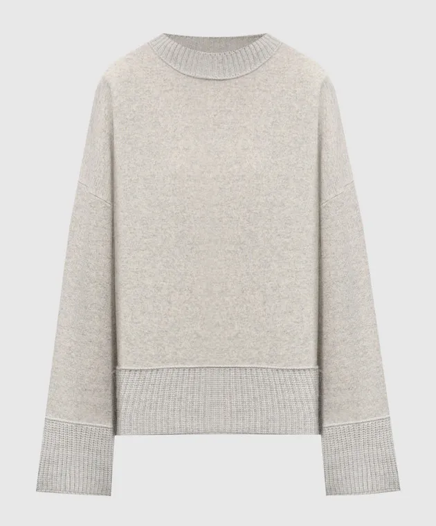 Gray melange cashmere and wool sweater with metallic logo by Dondup