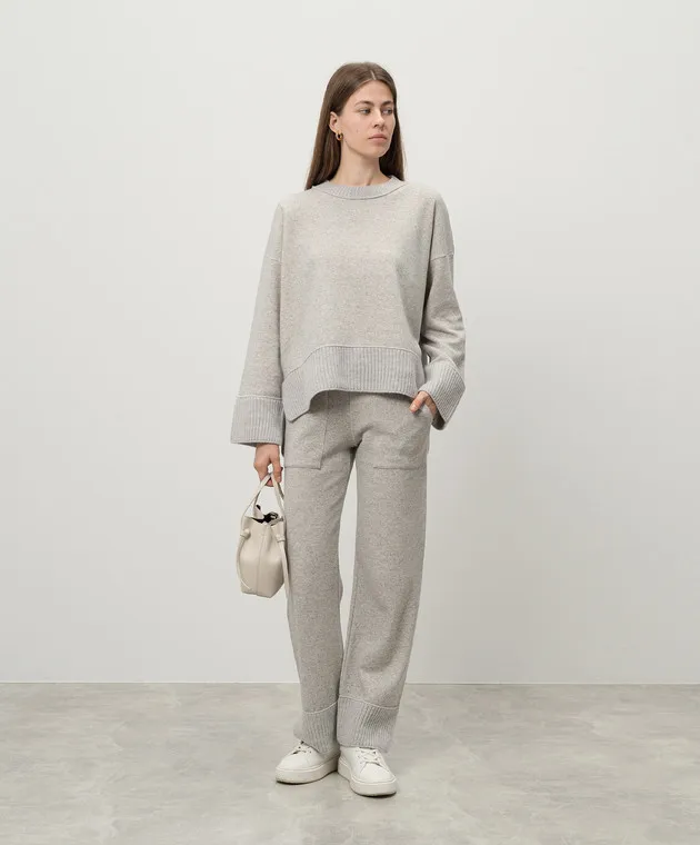 Gray melange cashmere and wool sweater with metallic logo by Dondup