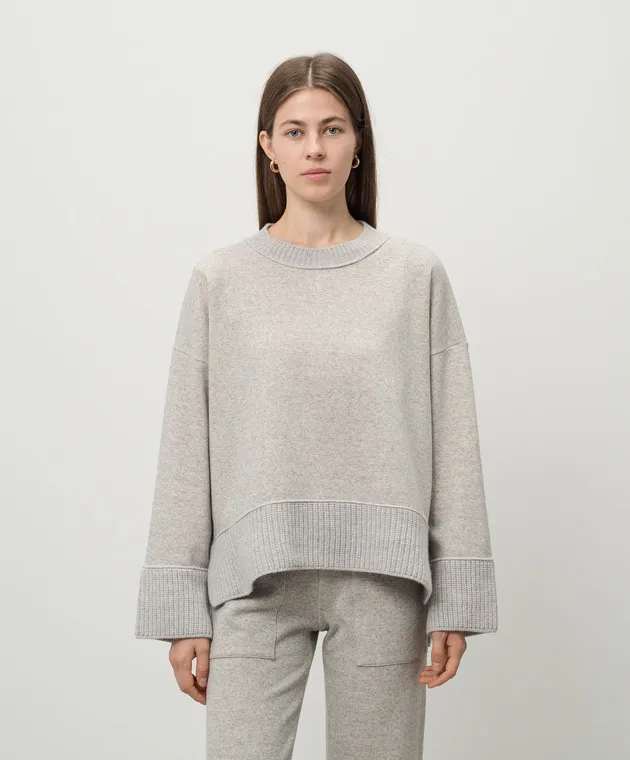 Gray melange cashmere and wool sweater with metallic logo by Dondup