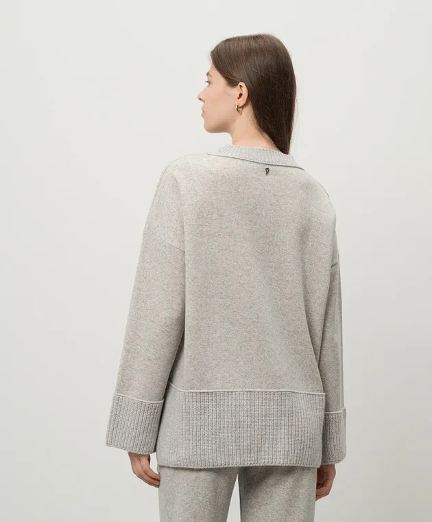 Gray melange cashmere and wool sweater with metallic logo by Dondup