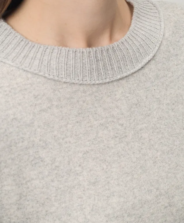 Gray melange cashmere and wool sweater with metallic logo by Dondup