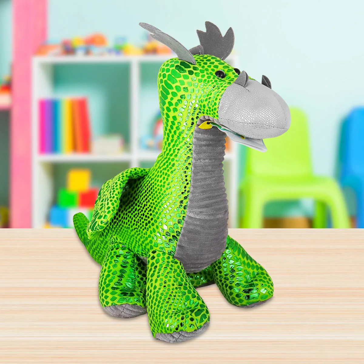 Dragón de Peluche, color Verde con Gris