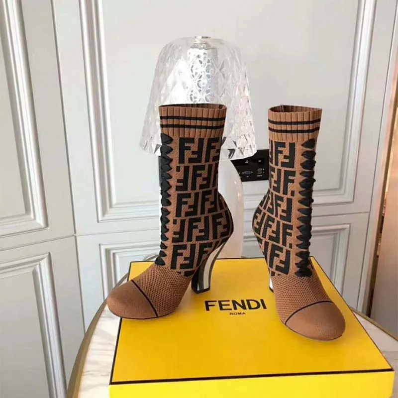 Fendi Botines Mujer Botines De Tela Multicolor-Marrón