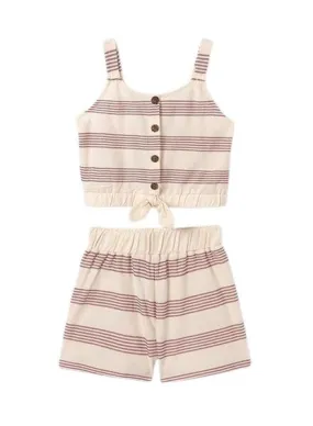 Girls' Terracotta Striped Short Knit Set by Mayoral