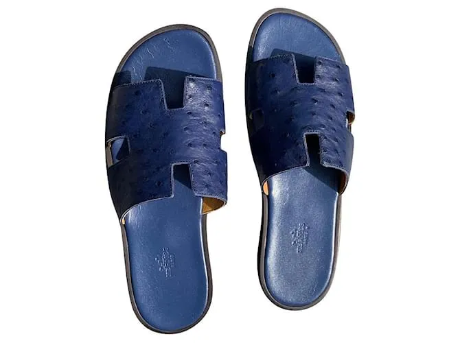 Hermès IZMIR en piel de avestruz Azul 