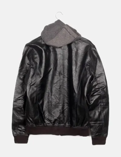 Black Hooded Jack & Jones Biker Jacket