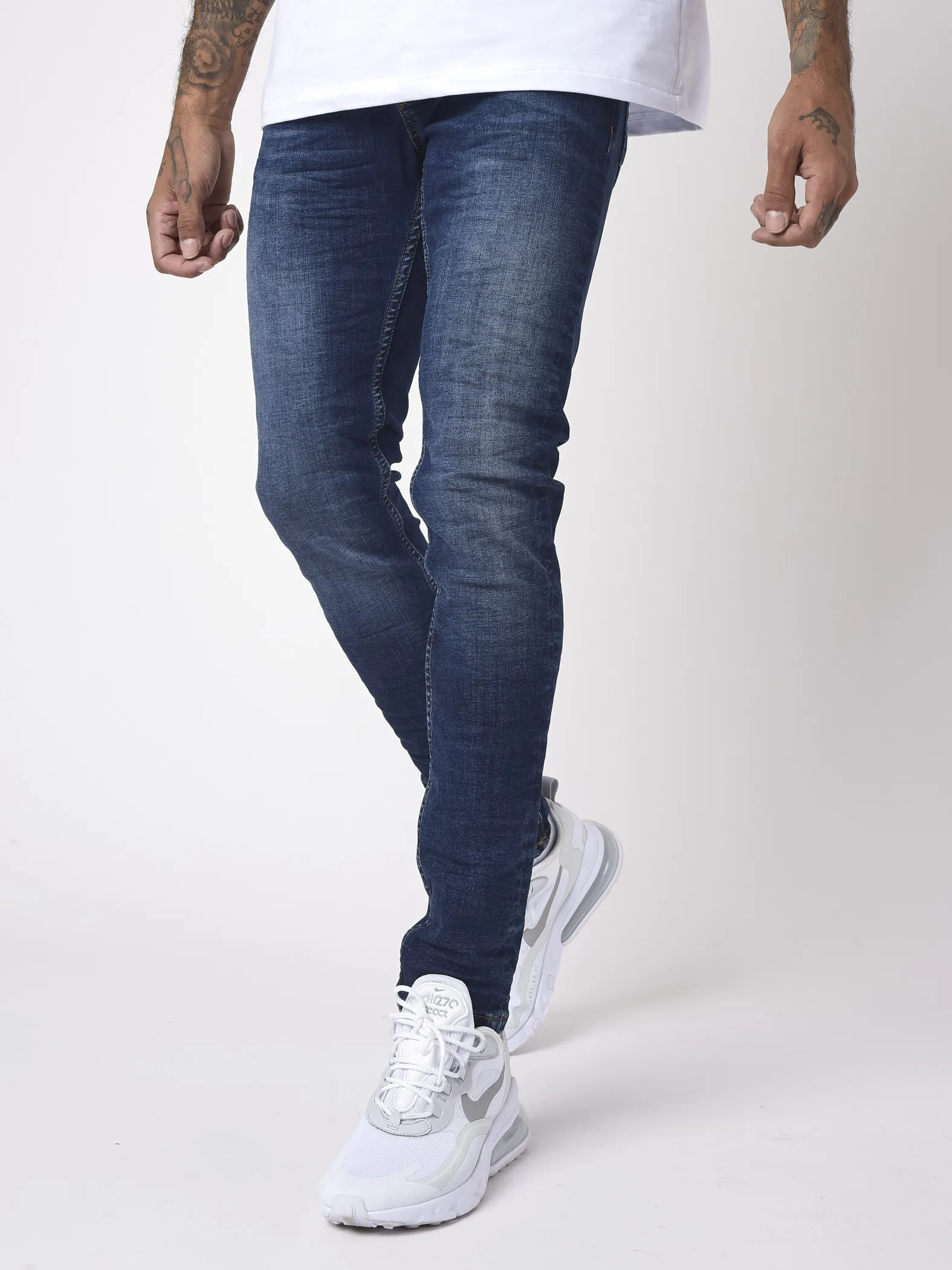 Basic Skinny Blue Jeans With Distressed Effect;