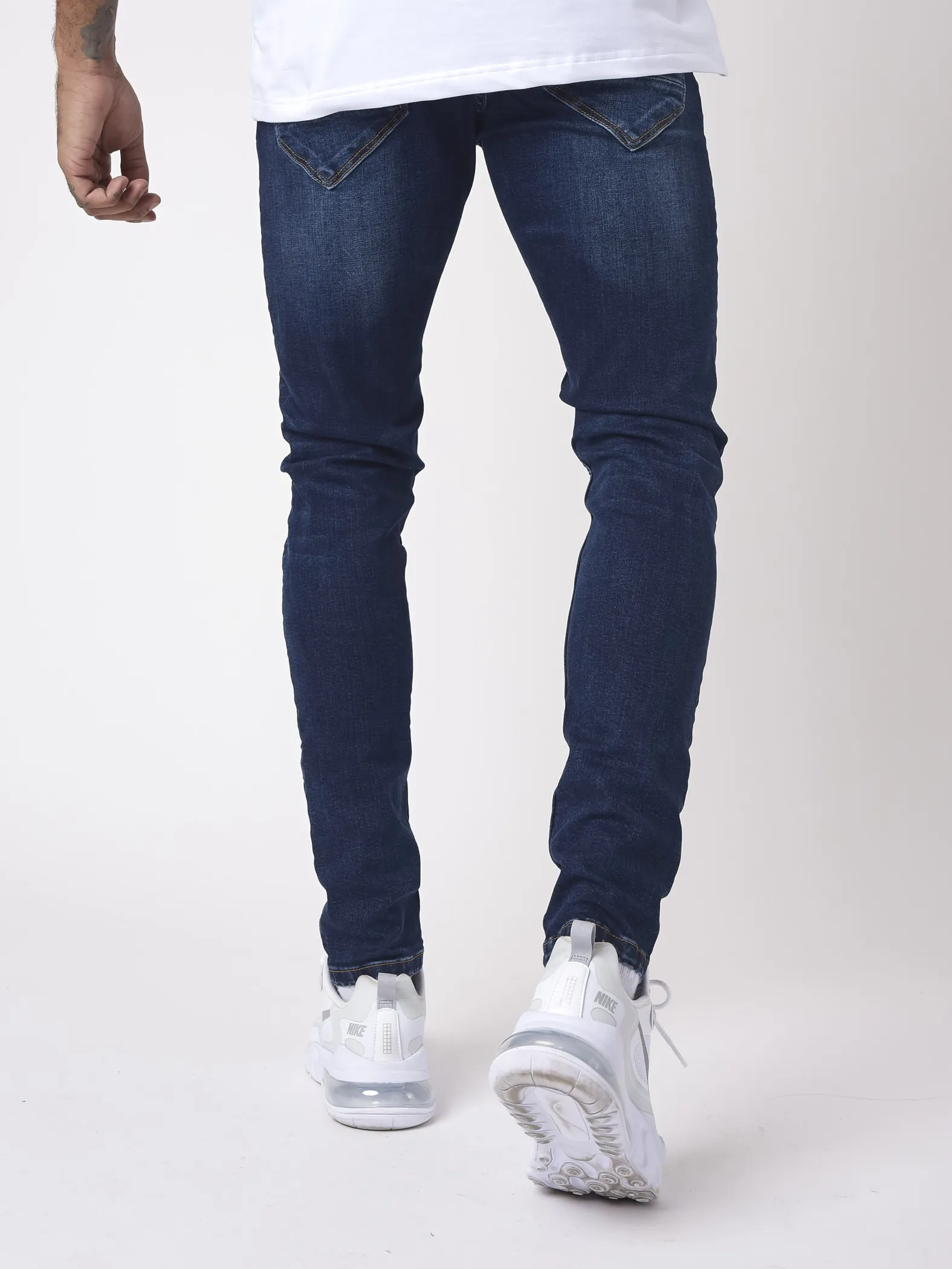 Basic Skinny Blue Jeans With Distressed Effect;