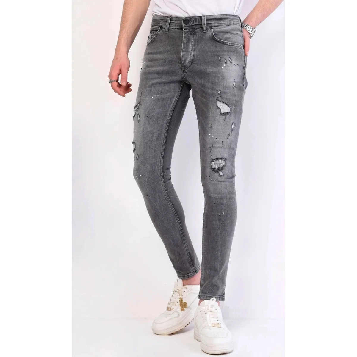 Denim Paint Splatter Slim Fit Jeans