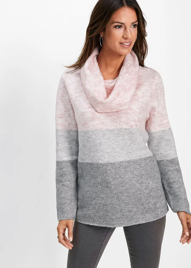 Pale Pink/Light Gray/Marled Gray High Neck Sweater