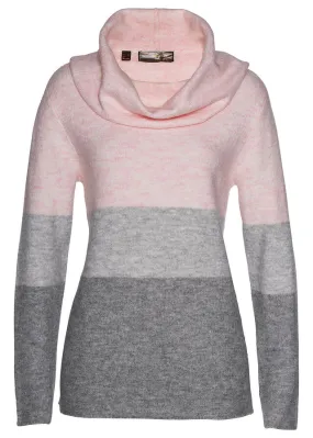 Pale Pink/Light Gray/Marled Gray High Neck Sweater