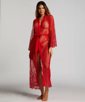 Red Allover Lace Kimono