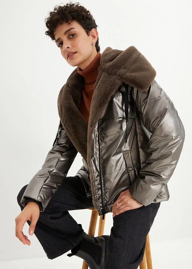 Light Metallic Brown Quilted Jacket