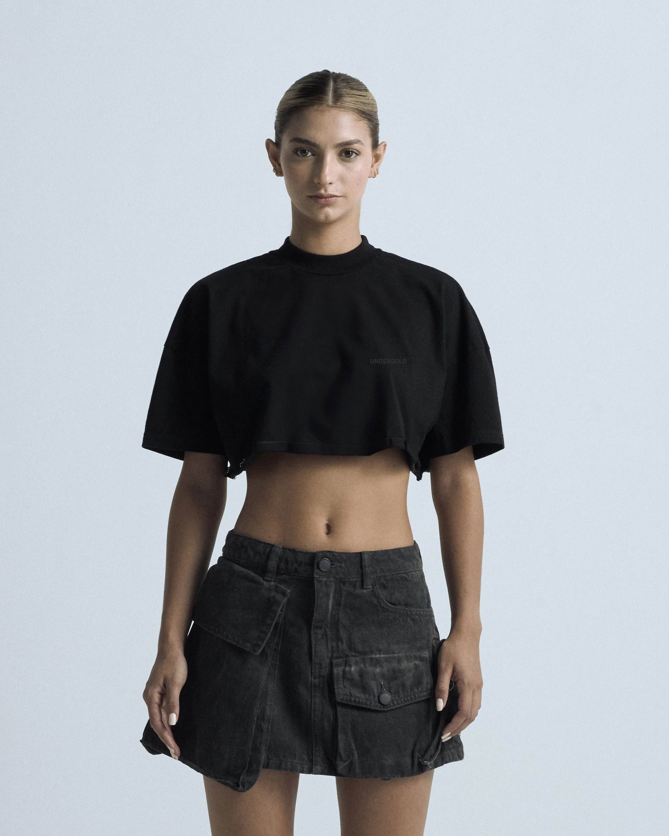 Line Logo Crop Top Black