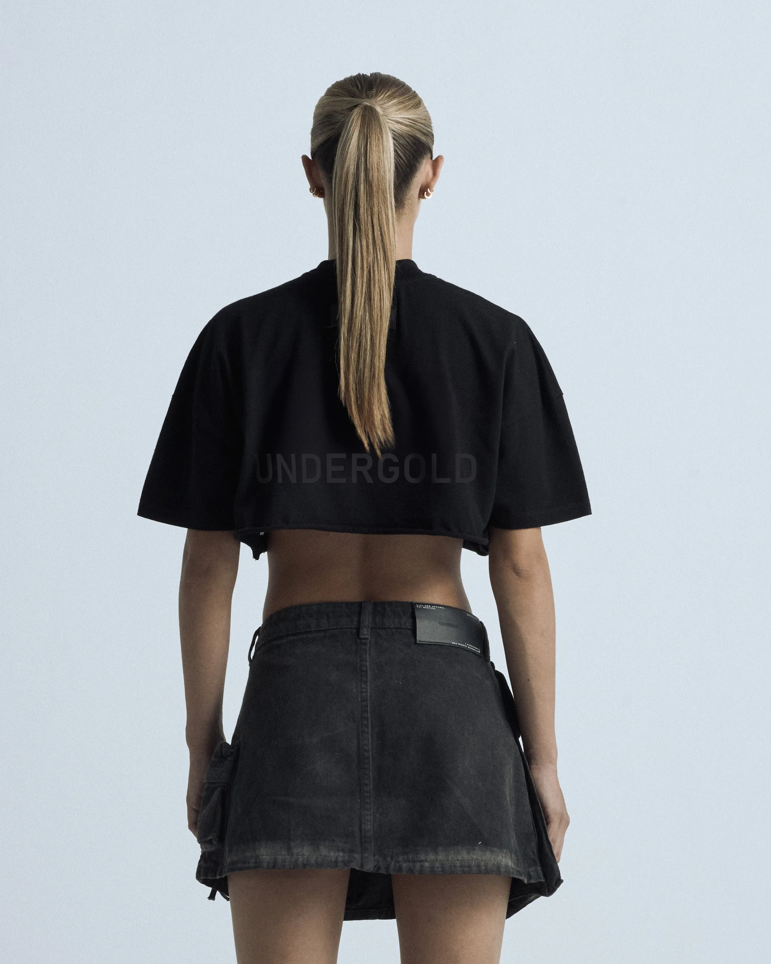 Line Logo Crop Top Black