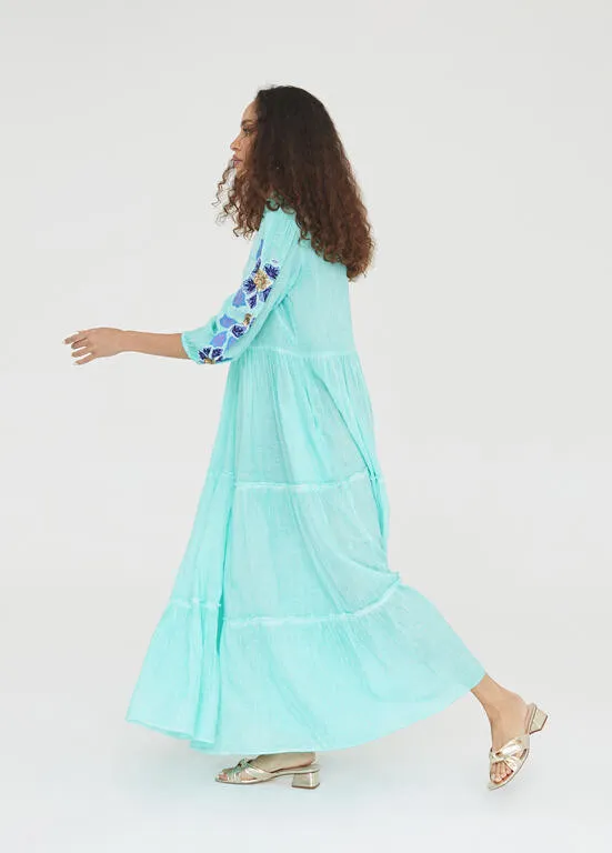 Lola Casademunt long tunic dress in turqouise, garment-dyed with unique cuts.