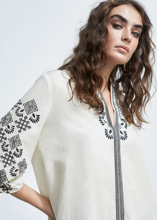 Lola Casademunt Short Embroidered Beige Kurta Top