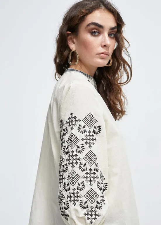 Lola Casademunt Short Embroidered Beige Kurta Top