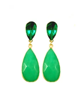 Long wear crystal and stone earrings, emerald green and lighter green