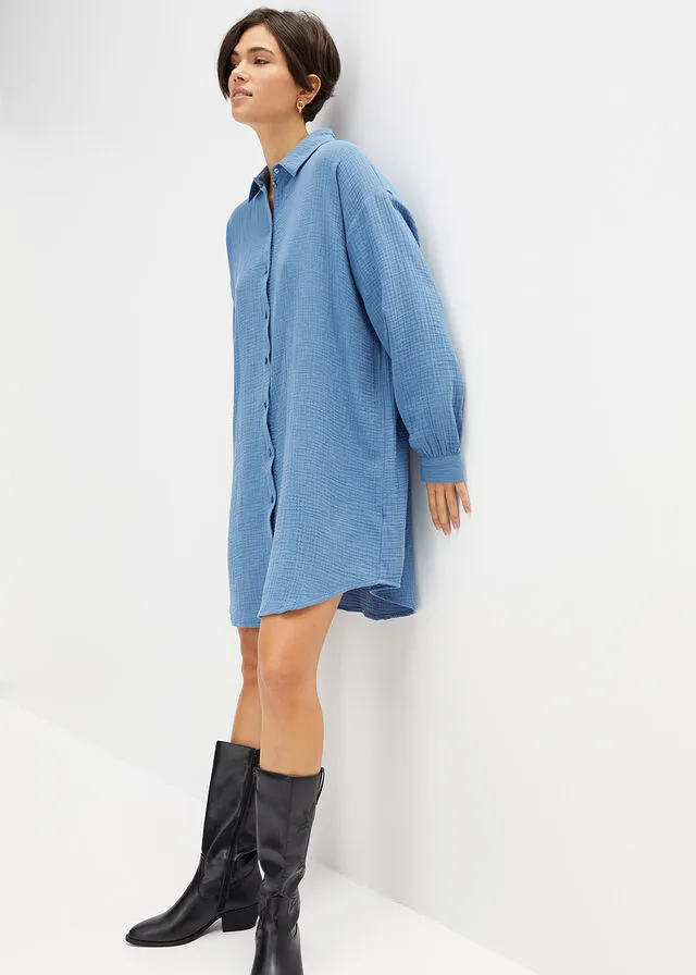 Denim Long Muslin Blusa