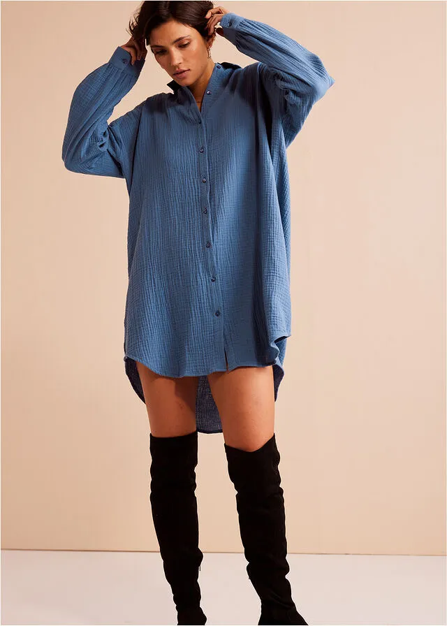 Denim Long Muslin Blusa