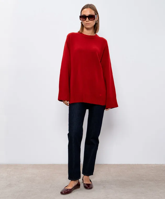 Red SAFI wool and cashmere sweater with matching embroidery by Lou Lou Studio