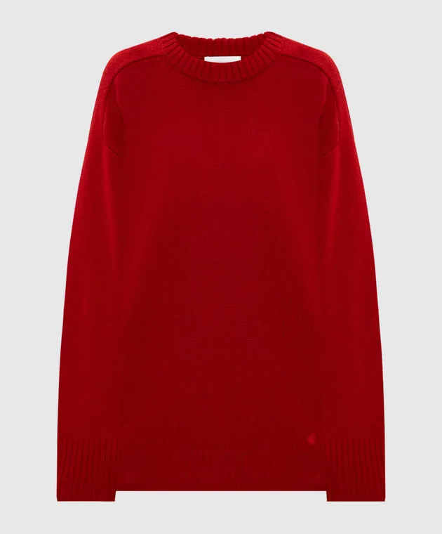 Red SAFI wool and cashmere sweater with matching embroidery by Lou Lou Studio