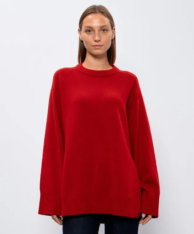 Red SAFI wool and cashmere sweater with matching embroidery by Lou Lou Studio