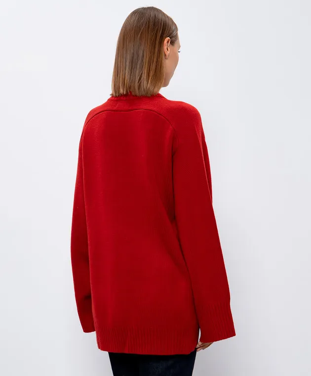 Red SAFI wool and cashmere sweater with matching embroidery by Lou Lou Studio