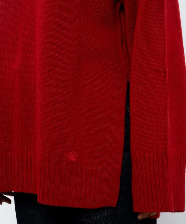 Red SAFI wool and cashmere sweater with matching embroidery by Lou Lou Studio