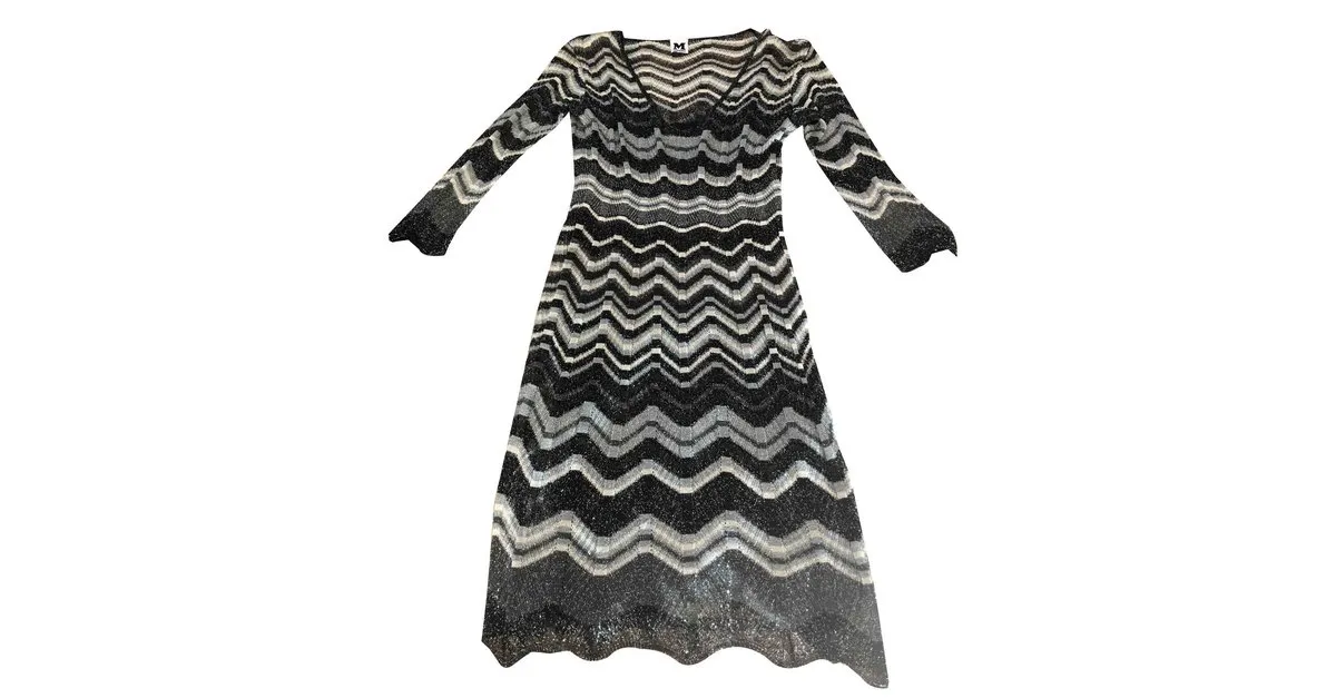 M Missoni Vestidos Negro Plata Blanco Gris 