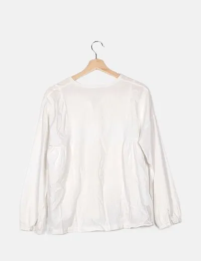 Mango White Blouse with Ruched Detail