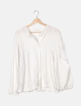 Mango White Blouse with Ruched Detail