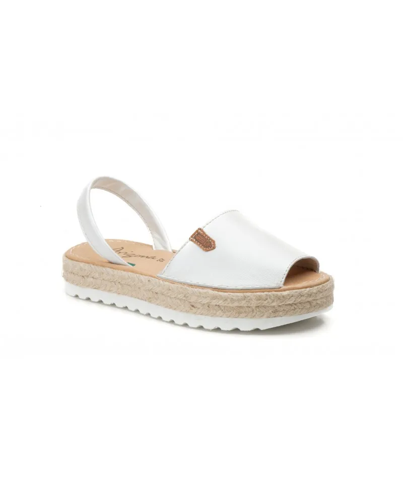 Woman's White Leather Menorcan Sandals with Jute Platform