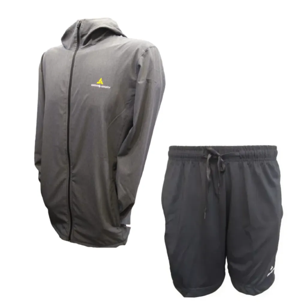 Men's combo!! Windbreaker jacket + shorts with zipper pockets.