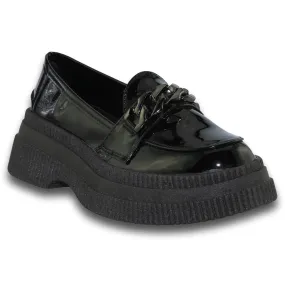 Mocasines De Plataforma Para Mujer Estilo 0100Se5 Marca Seven Green Acabado Charol Color Negro