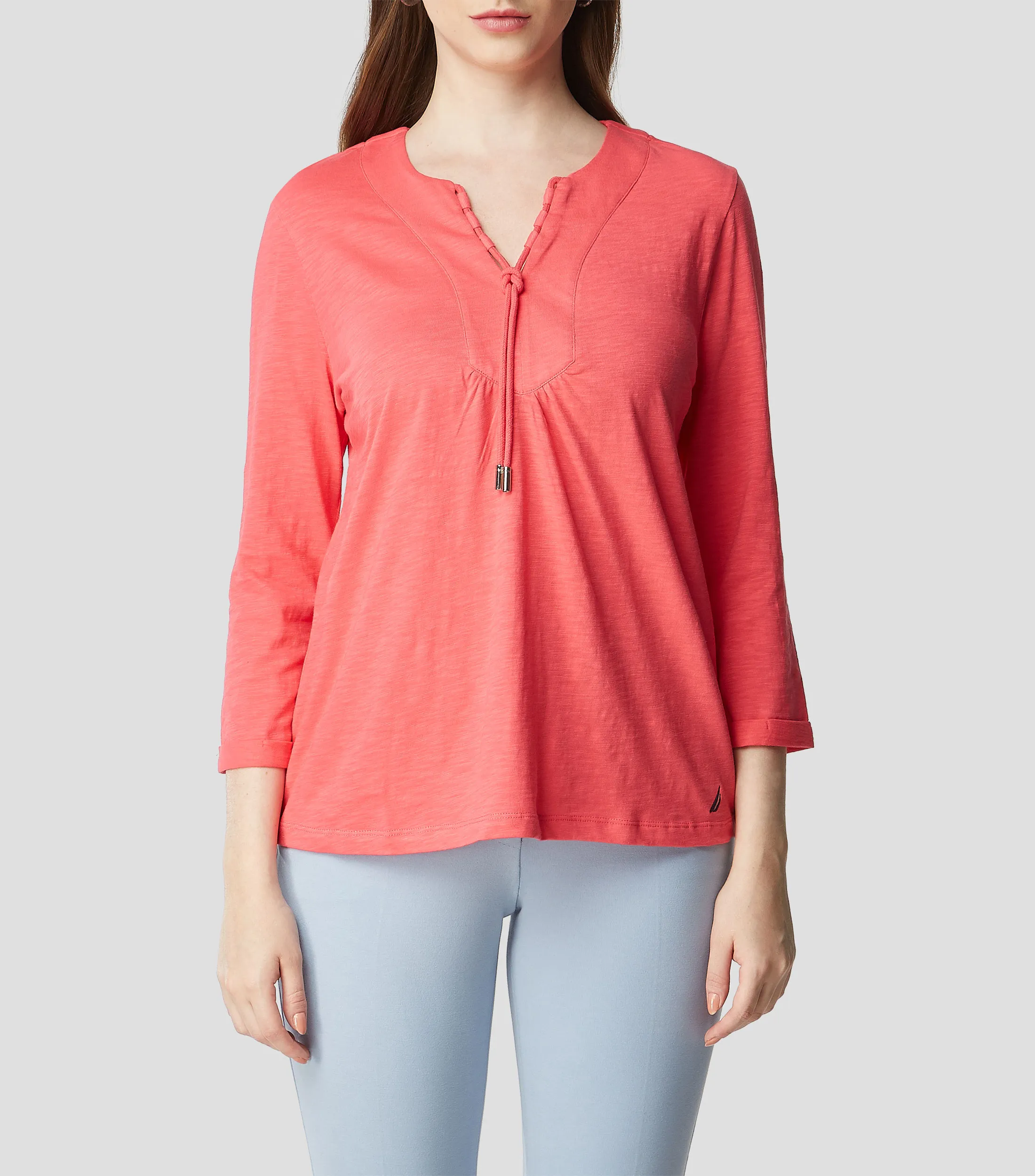 Nautica Blusa con jareta manga 7,8 Mujer