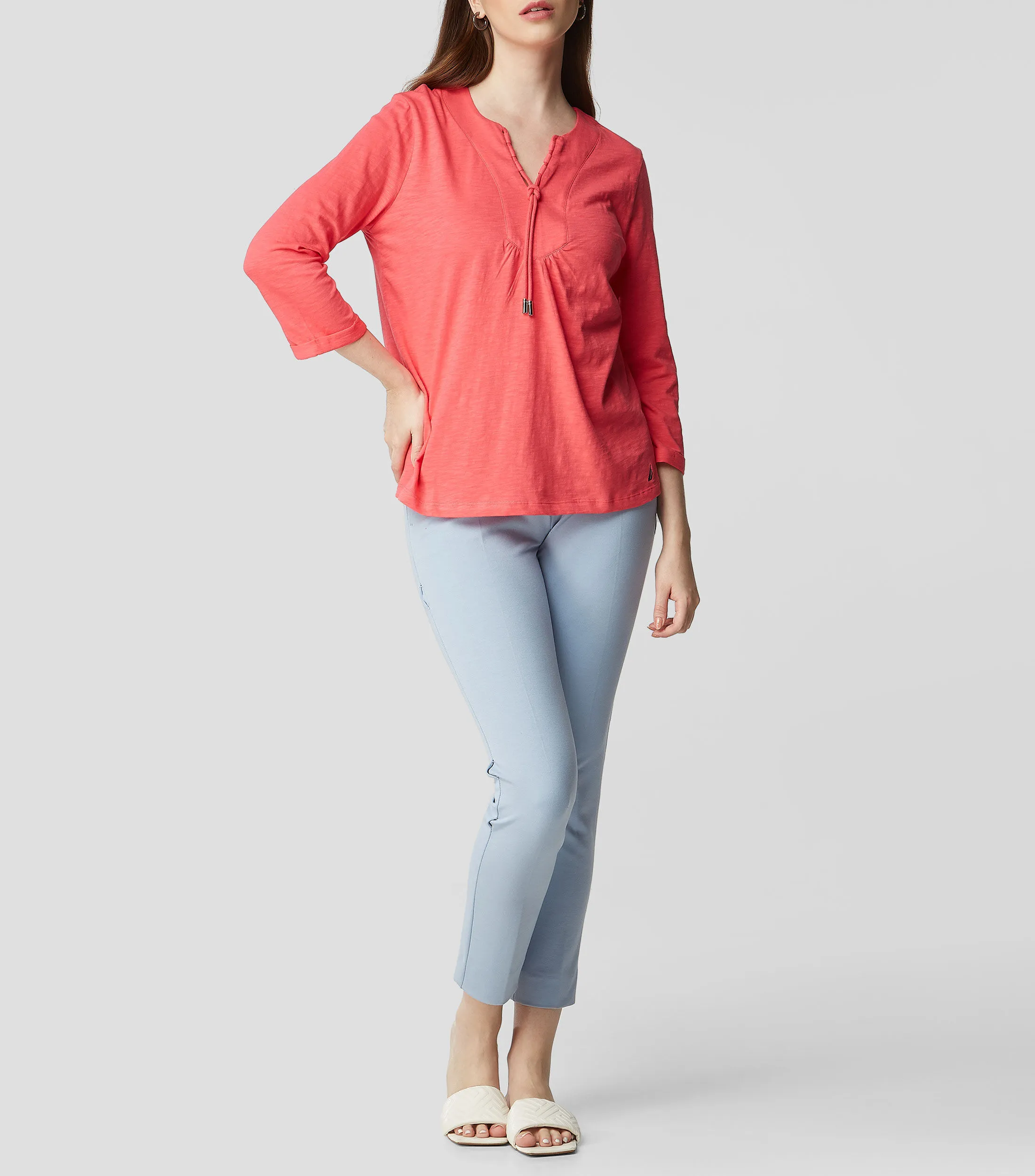 Nautica Blusa con jareta manga 7,8 Mujer