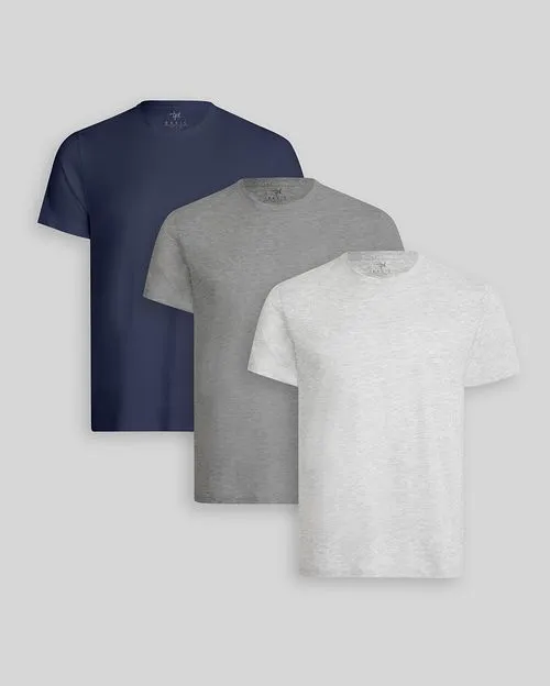 Pack de 3 polos Hombre Cuello Redondo Gris Poly / Azul Oxford / Plomo Melange