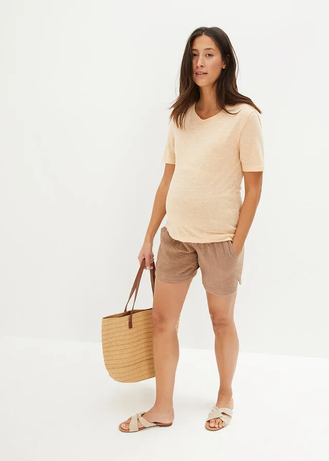 Clay muslin maternity shorts